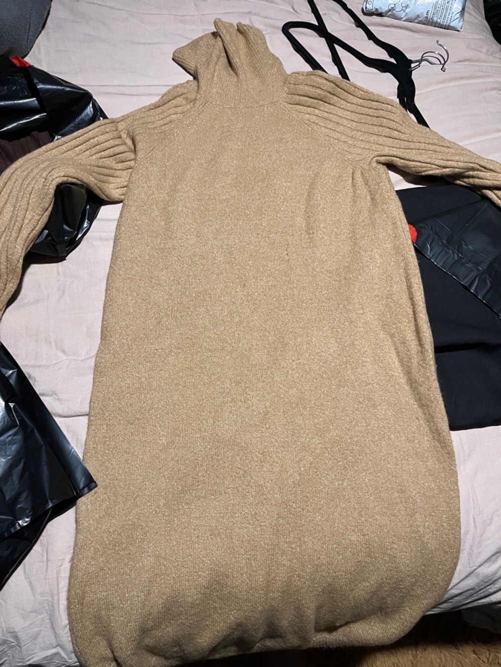 Fashion Nova Camel Knit Turtleneck Sweater Dress